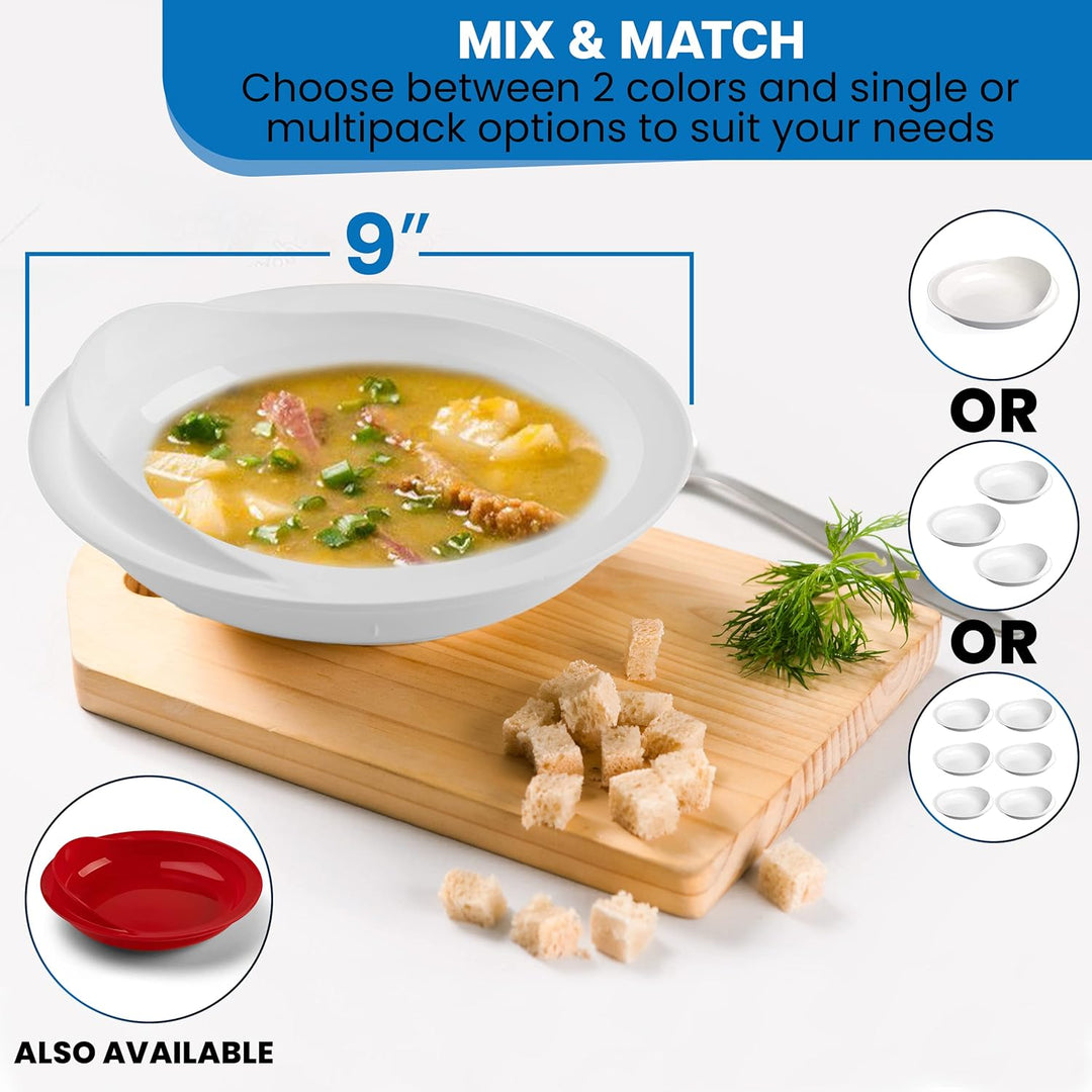 9" Scoop Plate High-Low Adaptive Bowl - 3 Pack - Dish for Disabled, Handicapped, and Elderly Adults with Special Needs from Parkinsons, Dementia, Stroke or Tremors - PSC 996
