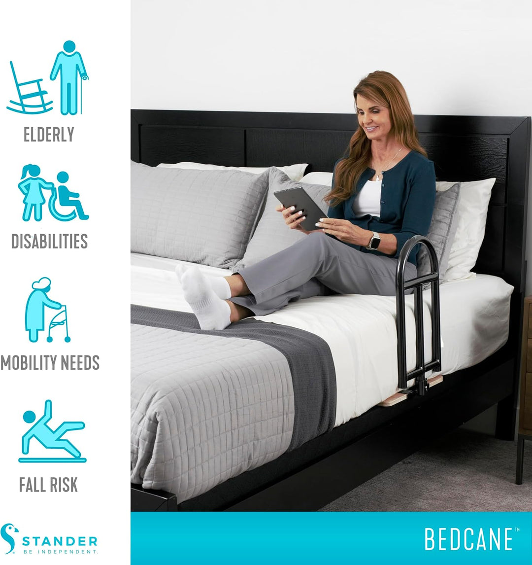P4TC BedCane – Adult Bed Rail & Stand Assist Handle with Organizer Pouch | Bedside Safety Support for Elderly & Disabled | ASTM Certified