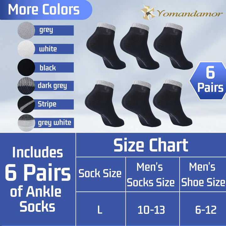 Men'S Diabetic Ankle Socks with Seamless Toe and Non-Binding Top,6 Pairs L Size(10-13)