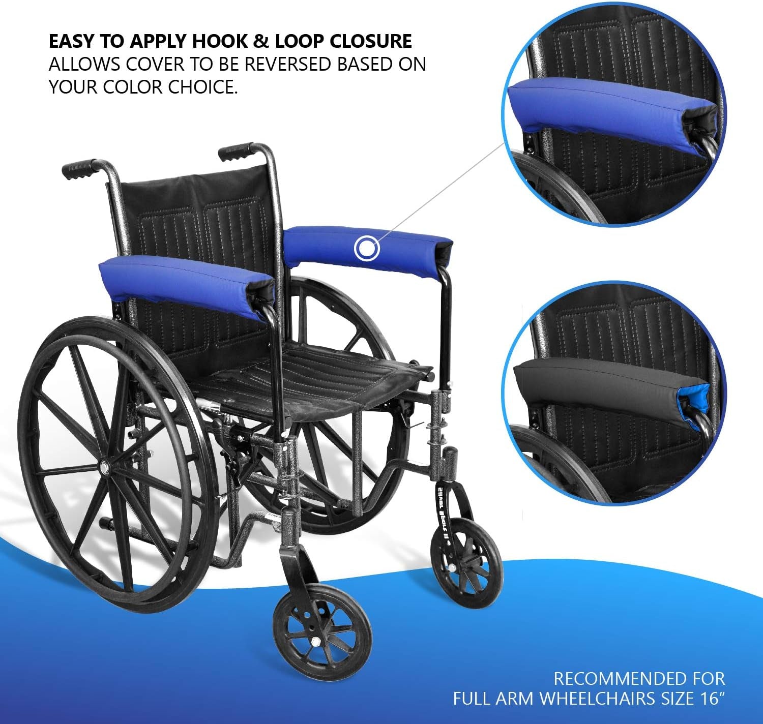 Wheelchair Armrest Cover - Reversible Colors Arm Rest Cover (Pair) - Waterproof Arm Rest Pads for Office & Transport Chair - Soft Chair Cushions - Office Armrest Covers - 16 Inch