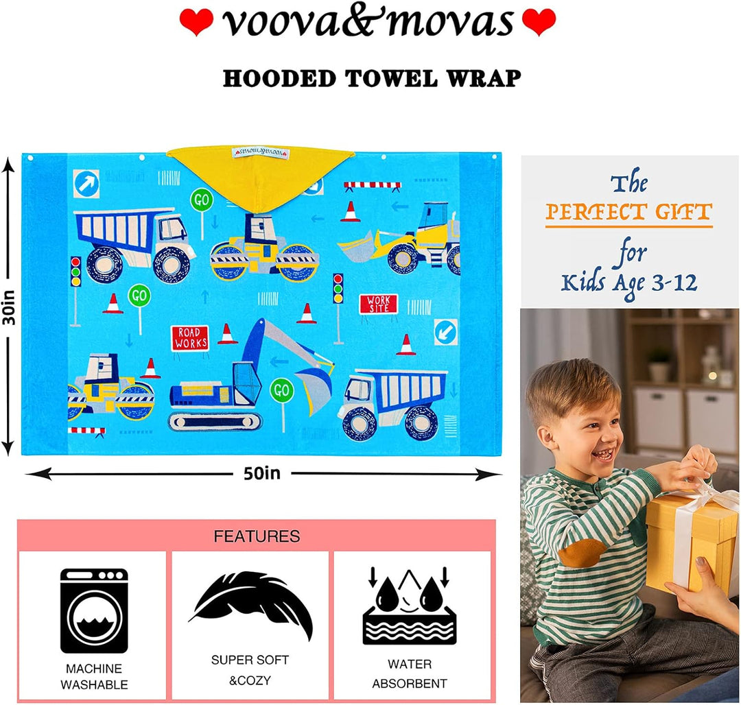 Kids Towels Age 3-10, 30''X50, Soft | Thick | 100% Cotton, Large Absorbent Beach, Bath, Pool, Swim Towels | Cover up for Boys | Excavator Vehicle
