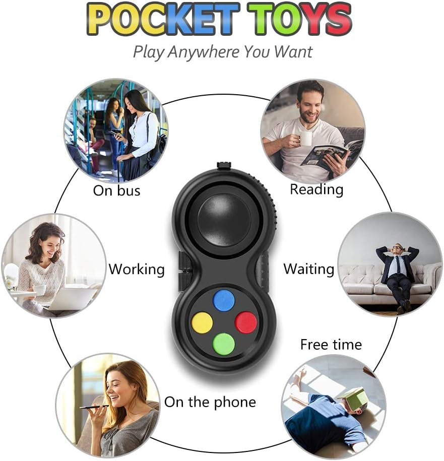 Fidget Pad - Fidget Controller Toys,Decompression and Anxiety Relief Fidget Controller, Fidget Clicker Toys for Wokers Students and ADD Adhd(Black & Mix)
