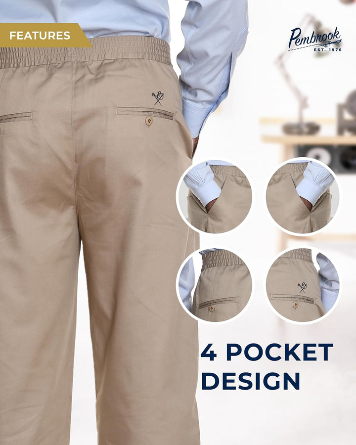 Men'S Elastic Waist Khaki Pants | Tan Pull on Jeans for Seniors