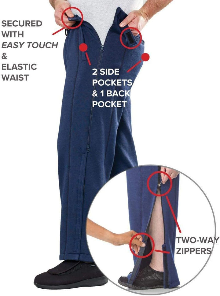 Men'S Adaptive Tearaway Pants with Pockets Side Zip - Navy MED