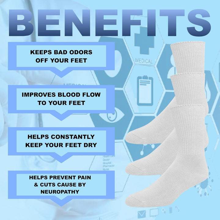 Men'S Diabetic Crew Cotton Socks | Non-Binding Loose Top | Seamless Toe | 3-Pair | Big and Tall Available