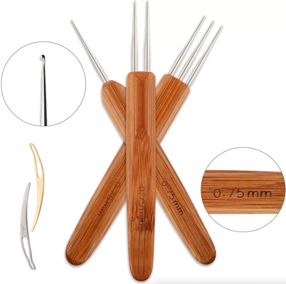 P4TC | 5-Piece Bamboo Handle Crochet Needle Hair Tool Set