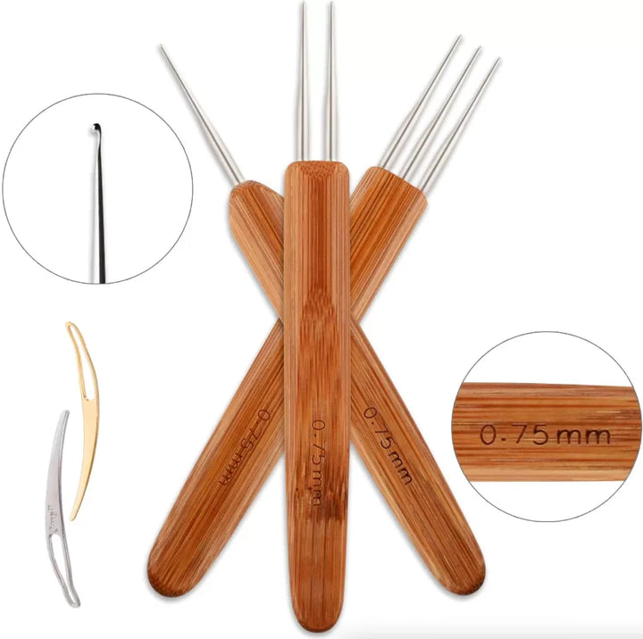 P4TC | 5-Piece Bamboo Handle Crochet Needle Hair Tool Set