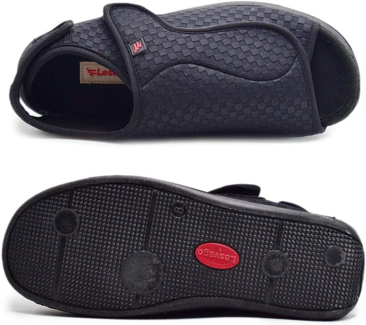 Extra Wide Open Toe Diabetic Sandals for Men, Adjustable Width Edema Shoes, Comfortable Men Slippers for Elderly Swollen Feet