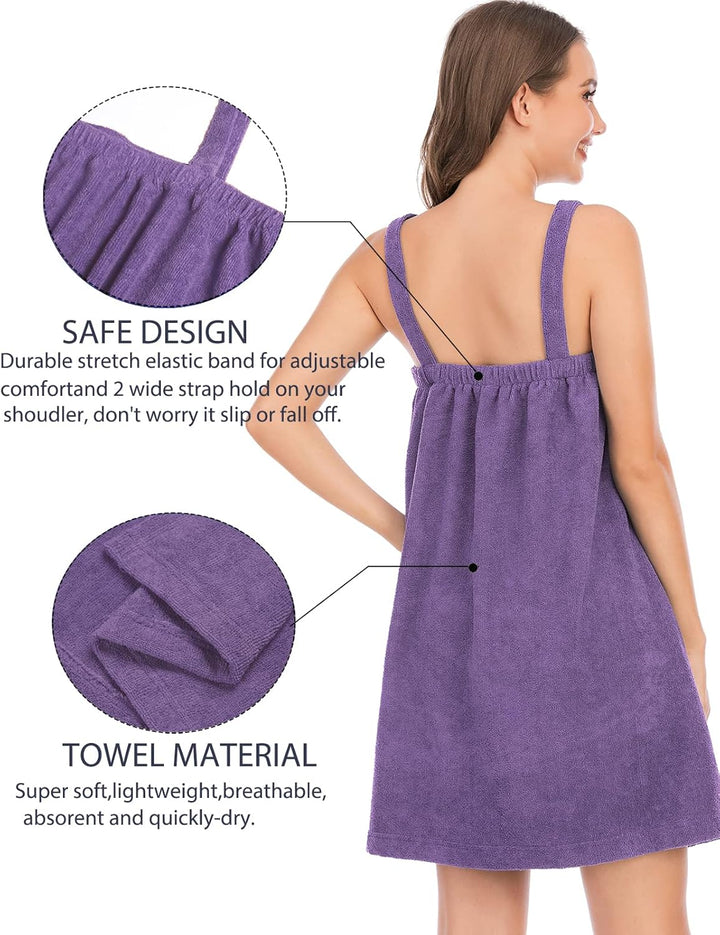 Robe Women'S Towel Wrap Bathrobe with Adjustable Velcro Closure with Pockets & Facial Hairband