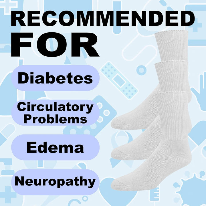 Men'S Diabetic Crew Cotton Socks | Non-Binding Loose Top | Seamless Toe | 3-Pair | Big and Tall Available