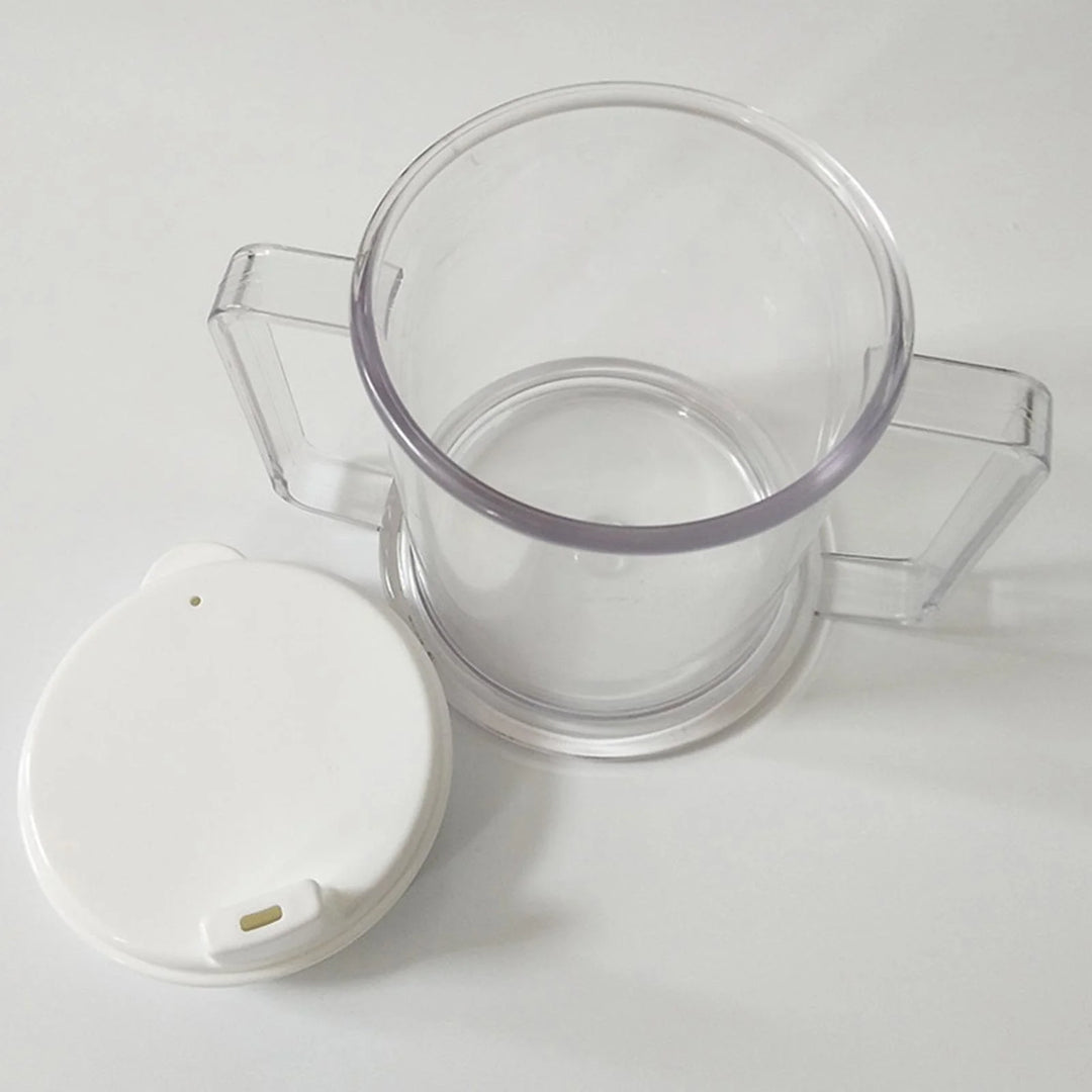 P4TC Dual-Handle Clear Sippy Cup – 10 oz Spill-Resistant Drinking Mug for Elderly, Disabled, Children & Patients

