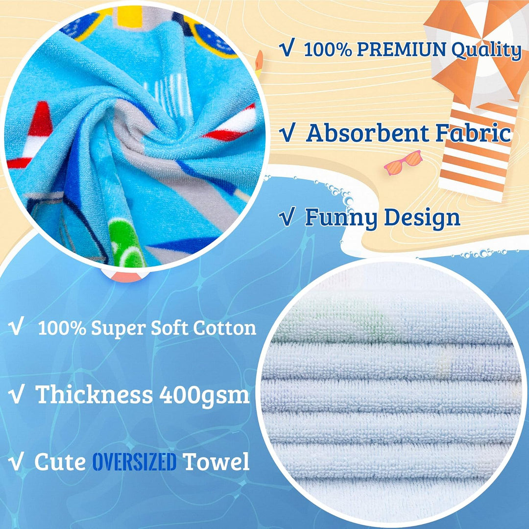 Kids Towels Age 3-10, 30''X50, Soft | Thick | 100% Cotton, Large Absorbent Beach, Bath, Pool, Swim Towels | Cover up for Boys | Excavator Vehicle