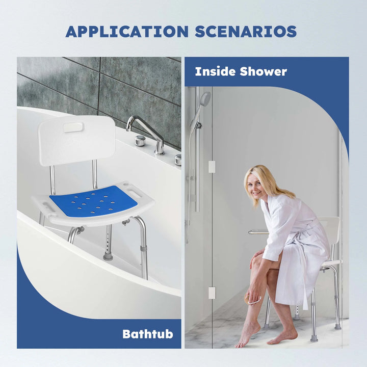 P4TC Shower Chair for Bathtub – Padded Seat, Removable Backrest, 8-Height Adjustable | For Seniors, Disabled & Caregivers | 300 lb Capacity