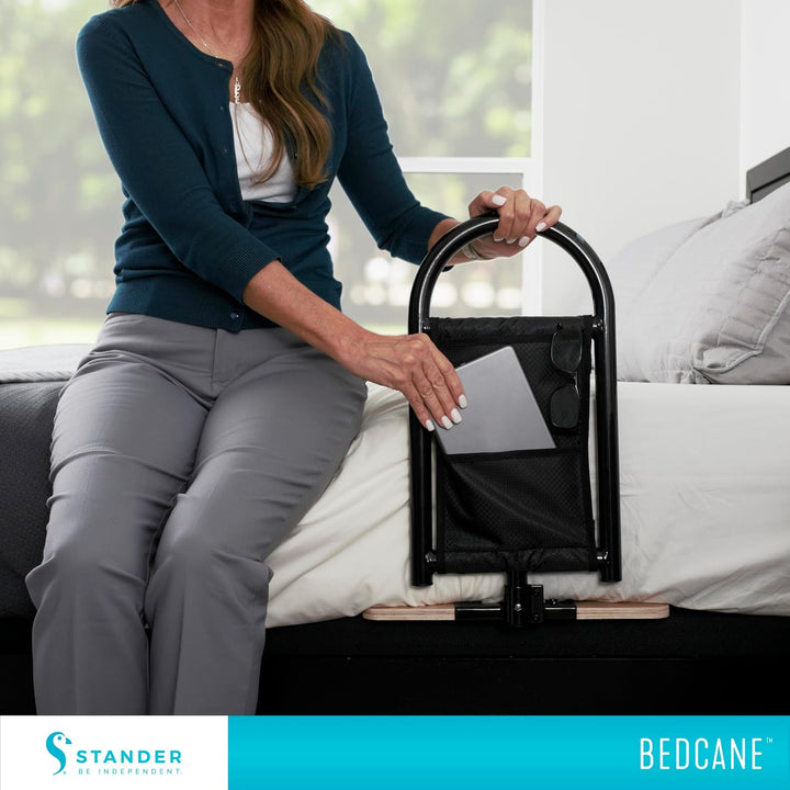 P4TC BedCane – Adult Bed Rail & Stand Assist Handle with Organizer Pouch | Bedside Safety Support for Elderly & Disabled | ASTM Certified