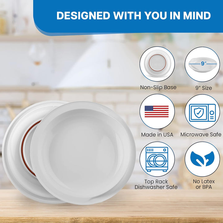9" Scoop Plate High-Low Adaptive Bowl - 3 Pack - Dish for Disabled, Handicapped, and Elderly Adults with Special Needs from Parkinsons, Dementia, Stroke or Tremors - PSC 996