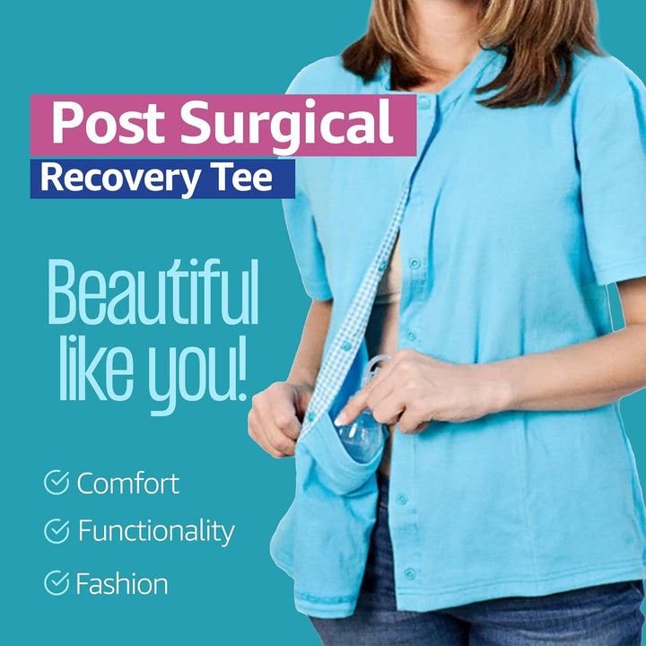 Post Surgery Mastectomy Shirts with Drain Pockets - Premium Cotton Post Mastectomy Recovery Shirts Must Have for Women