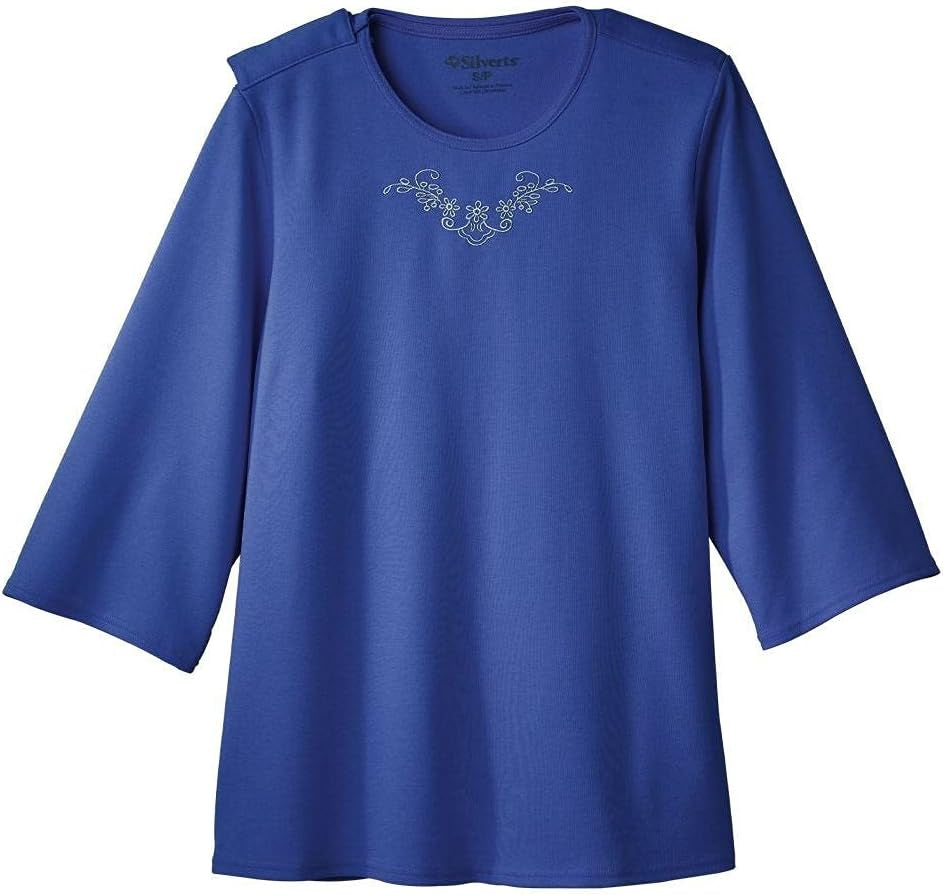 Women’S Open Back Adaptive Warm Winter Weight Top for Seniors - 3/4 Long Sleeve Scoop Shirt