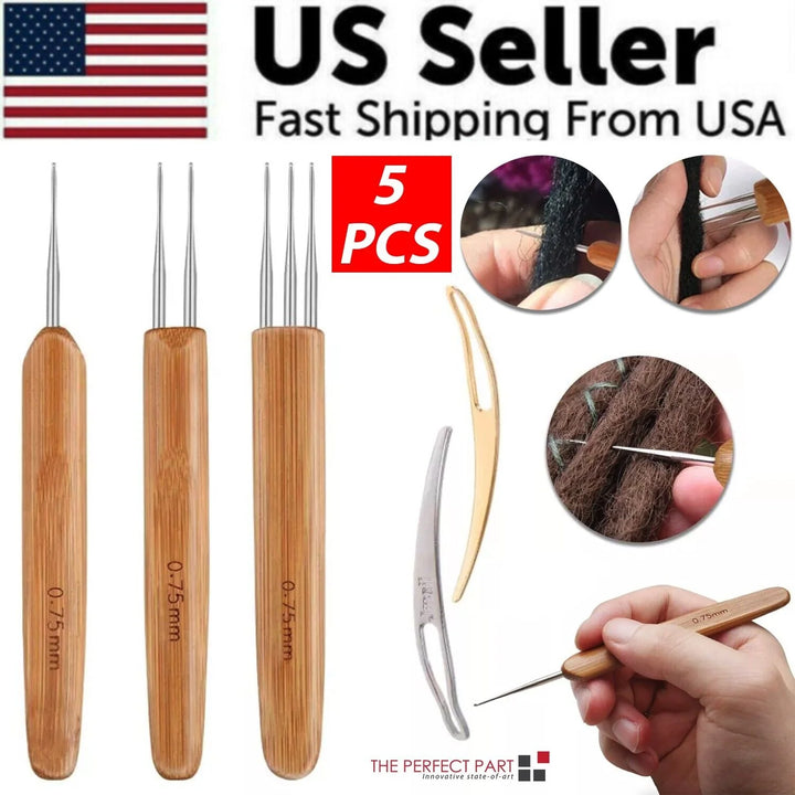 P4TC | 5-Piece Bamboo Handle Crochet Needle Hair Tool Set