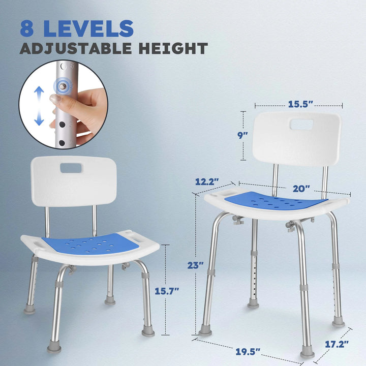 P4TC Shower Chair for Bathtub – Padded Seat, Removable Backrest, 8-Height Adjustable | For Seniors, Disabled & Caregivers | 300 lb Capacity