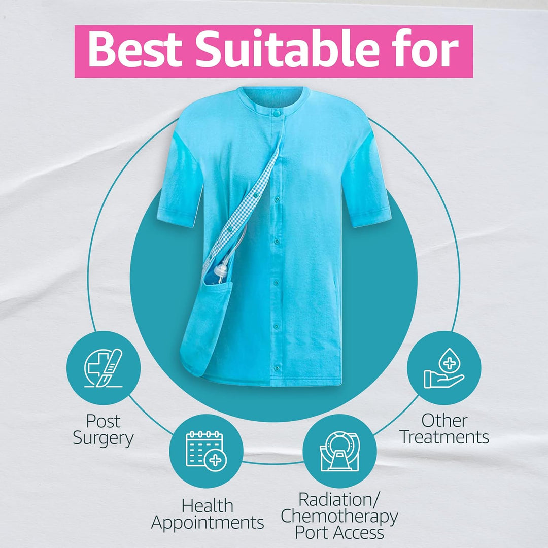 Post Surgery Mastectomy Shirts with Drain Pockets - Premium Cotton Post Mastectomy Recovery Shirts Must Have for Women