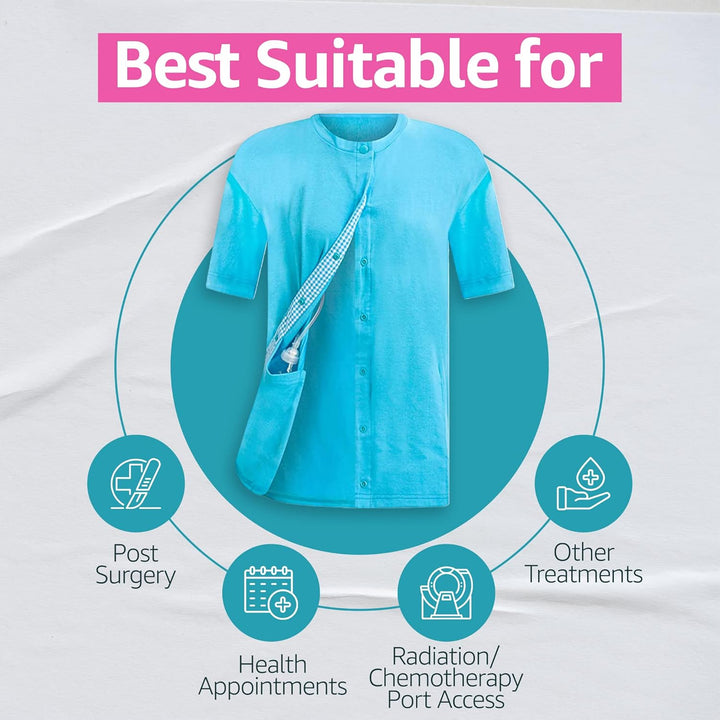 Post Surgery Mastectomy Shirts with Drain Pockets - Premium Cotton Post Mastectomy Recovery Shirts Must Have for Women