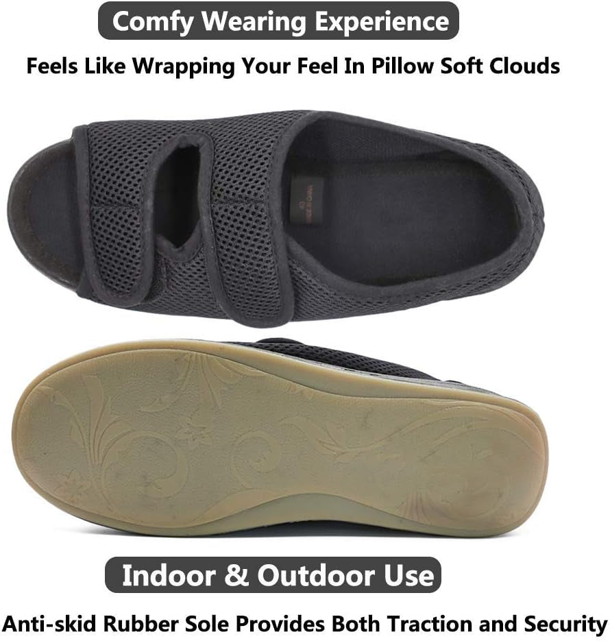 Woman Diabetic Shoes, Extra Wide Width Open Toe Sandals, Adjustable Arthritis Edema Slippers for Elderly Women