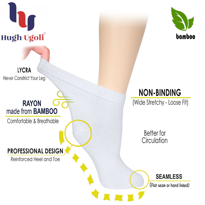 Women'S Bamboo Ankle Loose Fit Diabetic Socks, Soft, Seamless Toe, Wide Stretchy, Non-Binding Top, 3 Pairs, Red, Shoe Size: 6-9