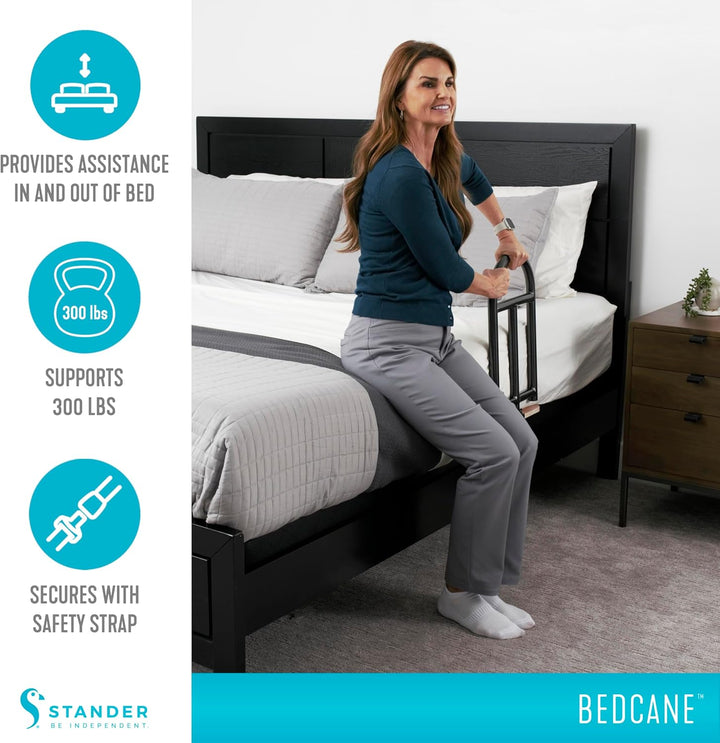 P4TC BedCane – Adult Bed Rail & Stand Assist Handle with Organizer Pouch | Bedside Safety Support for Elderly & Disabled | ASTM Certified
