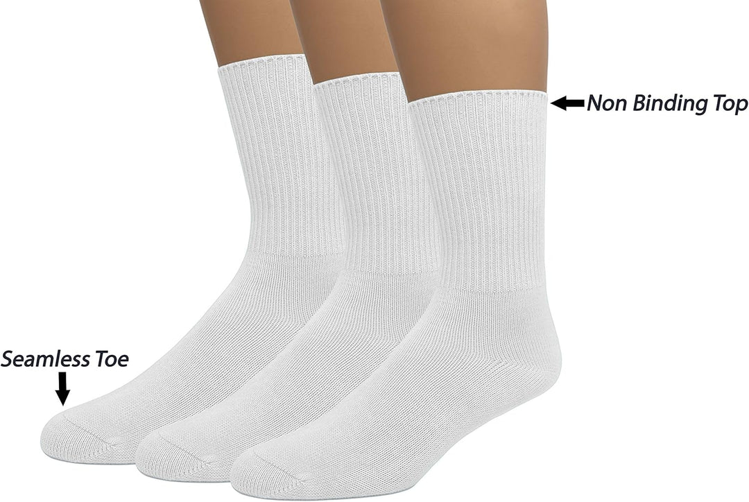 Men'S Diabetic Crew Cotton Socks | Non-Binding Loose Top | Seamless Toe | 3-Pair | Big and Tall Available