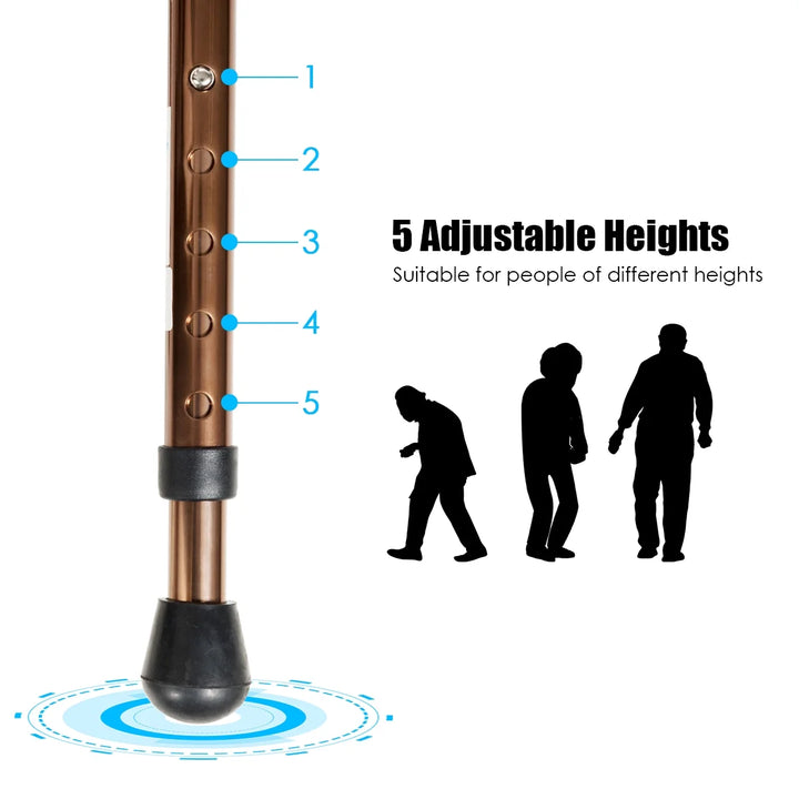 Goplus Outdoor Occasion Adjustable Large Folding Cane Seat Aluminum Alloy Crutch Chair with Light Coffee