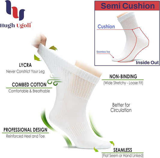 Women'S Cotton Diabetic Ankle Socks, Wide, Loose & Stretchy, Seamless Toe & Non Binding Top, Semi Cushion, 3 Pairs