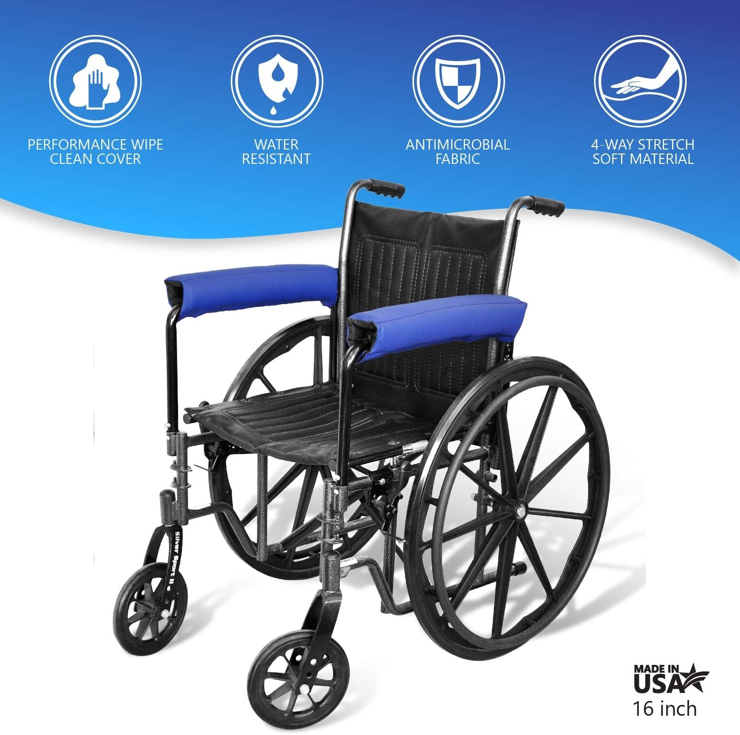 Wheelchair Armrest Cover - Reversible Colors Arm Rest Cover (Pair) - Waterproof Arm Rest Pads for Office & Transport Chair - Soft Chair Cushions - Office Armrest Covers - 16 Inch