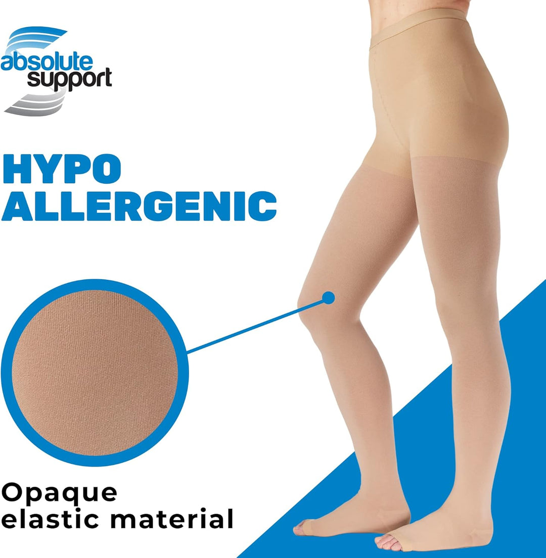 Opaque Graduated Support Compression Stockings with Open Toe for Women 20-30Mmhg | for Lymphedema, Diabetic, Swelling, Arthritis - Beige, X-Large, A214BE4