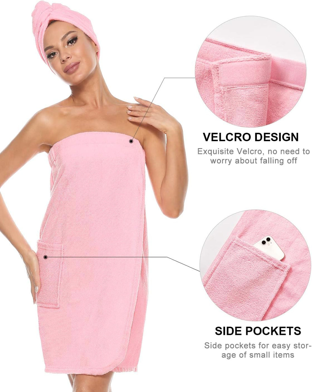 Women'S Spa Wrap & Hair Towel Body Wrap Adjustable Closure Bathrobe