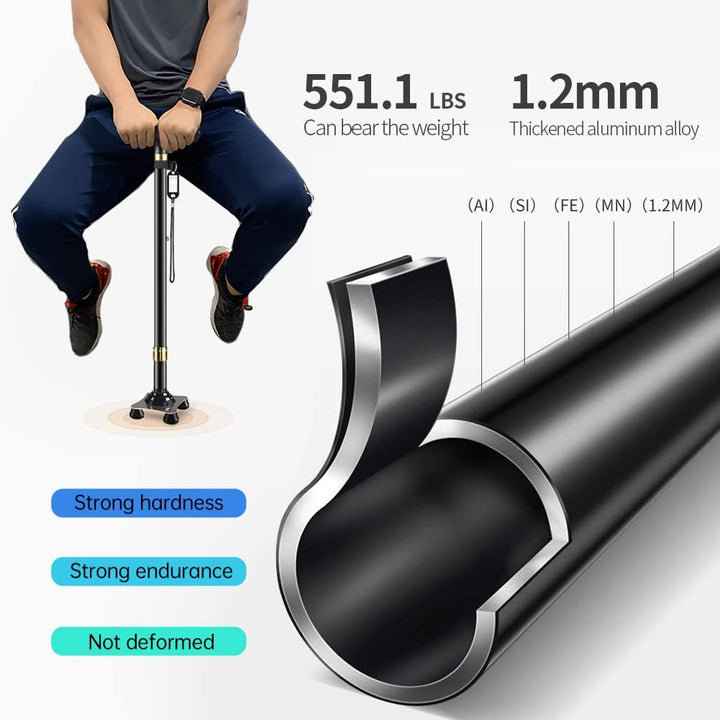 P4TC Walking Cane with LED Light – Telescopic, Non-Slip Mobility Aid with 10 Height Adjustments & Travel Bag | Dual-Use for Seniors, Men & Women (Black)