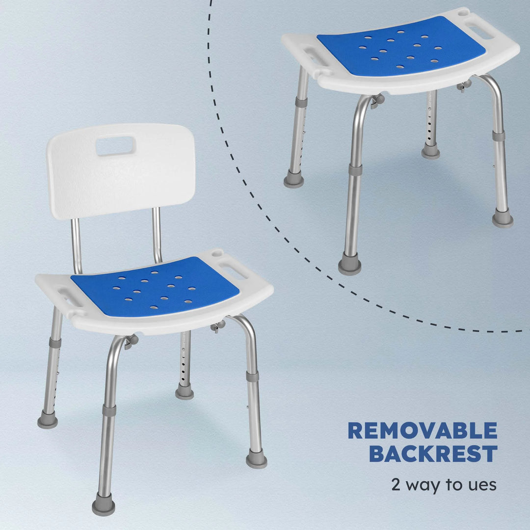 P4TC Shower Chair for Bathtub – Padded Seat, Removable Backrest, 8-Height Adjustable | For Seniors, Disabled & Caregivers | 300 lb Capacity