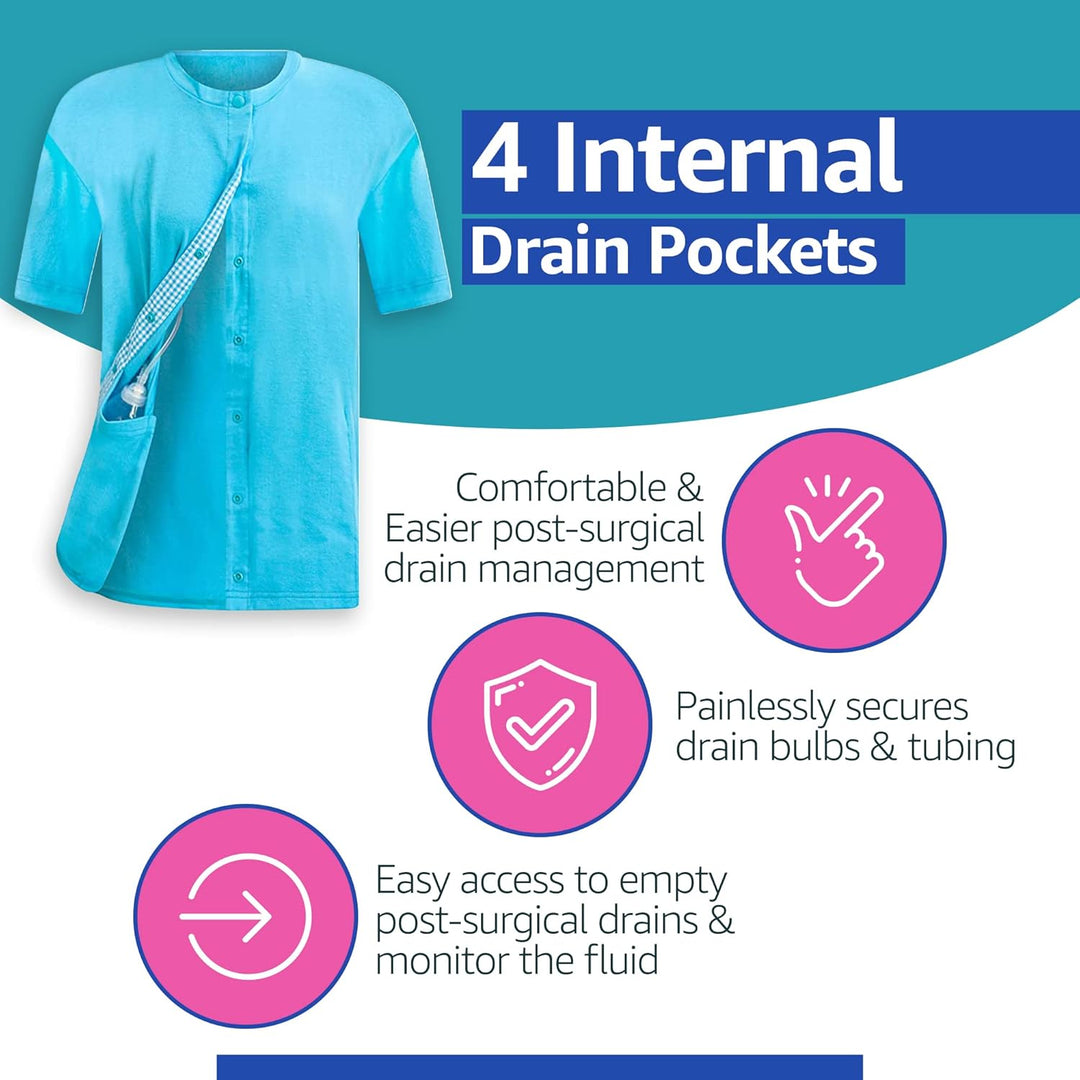 Post Surgery Mastectomy Shirts with Drain Pockets - Premium Cotton Post Mastectomy Recovery Shirts Must Have for Women