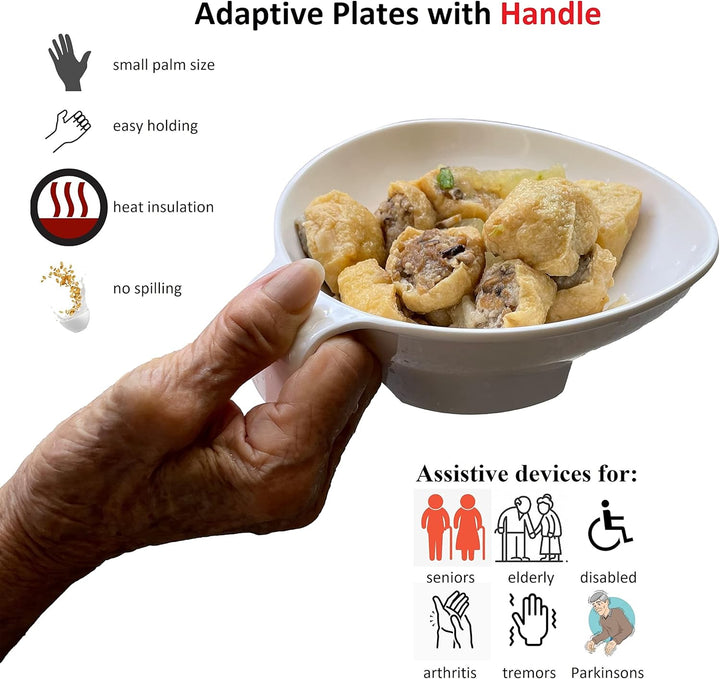 Revolutionary Adaptive Scoop Plate with Handle - Non-Skid Melamine Bowl for Effortless Dining for Seniors and Disabled Adults with Tremors, Arthritis, or Parkinson's - 6 Inch, Spill-Proof Design