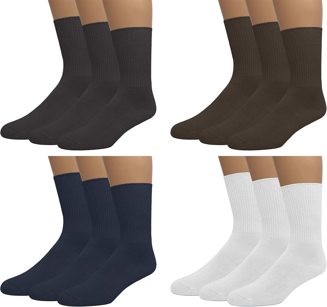 Men'S Diabetic Crew Cotton Socks | Non-Binding Loose Top | Seamless Toe | 3-Pair | Big and Tall Available