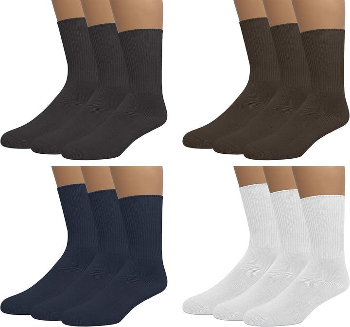 Men'S Diabetic Crew Cotton Socks | Non-Binding Loose Top | Seamless Toe | 3-Pair | Big and Tall Available