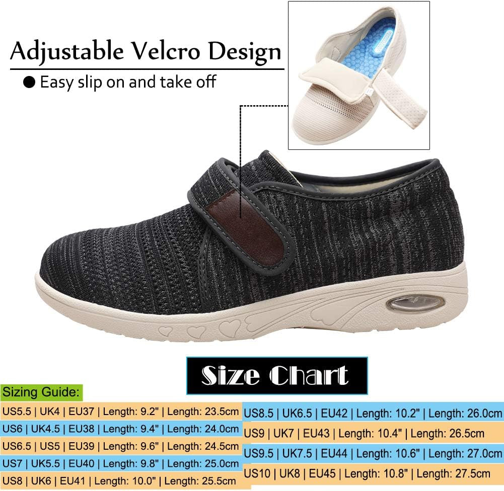 Women'S Extra Wide Shoes with Adjustable Strap Wide Width Sneakers Arthritis Edema Walking Shoes for Elderly Diabetic