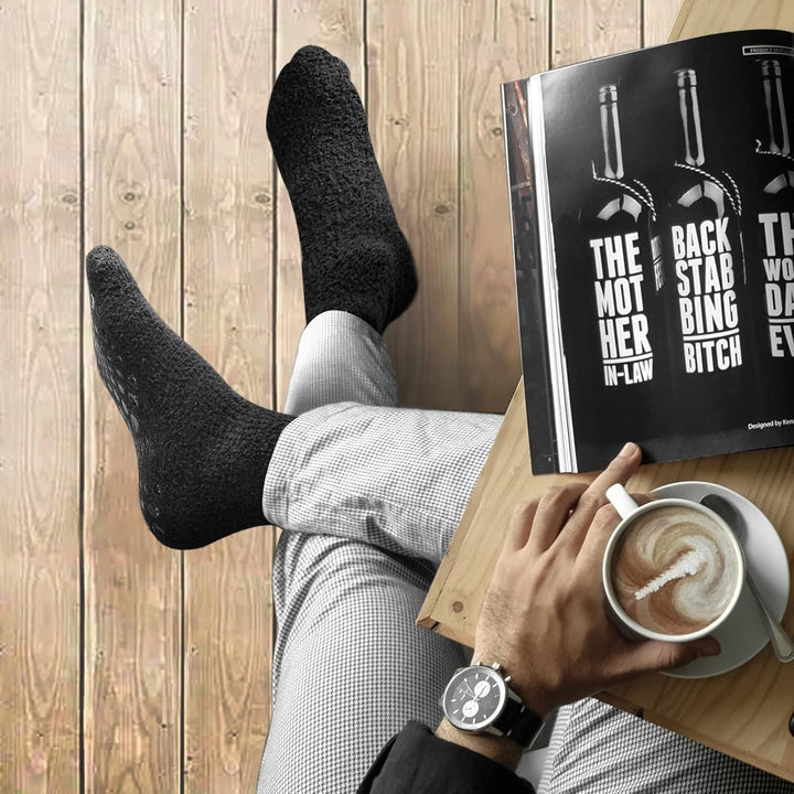 Non Slip Fuzzy Grippy Sock Warm Fluffy Cozy Fleece Slipper Winter Hospital Socks for Men Women 4 Pairs