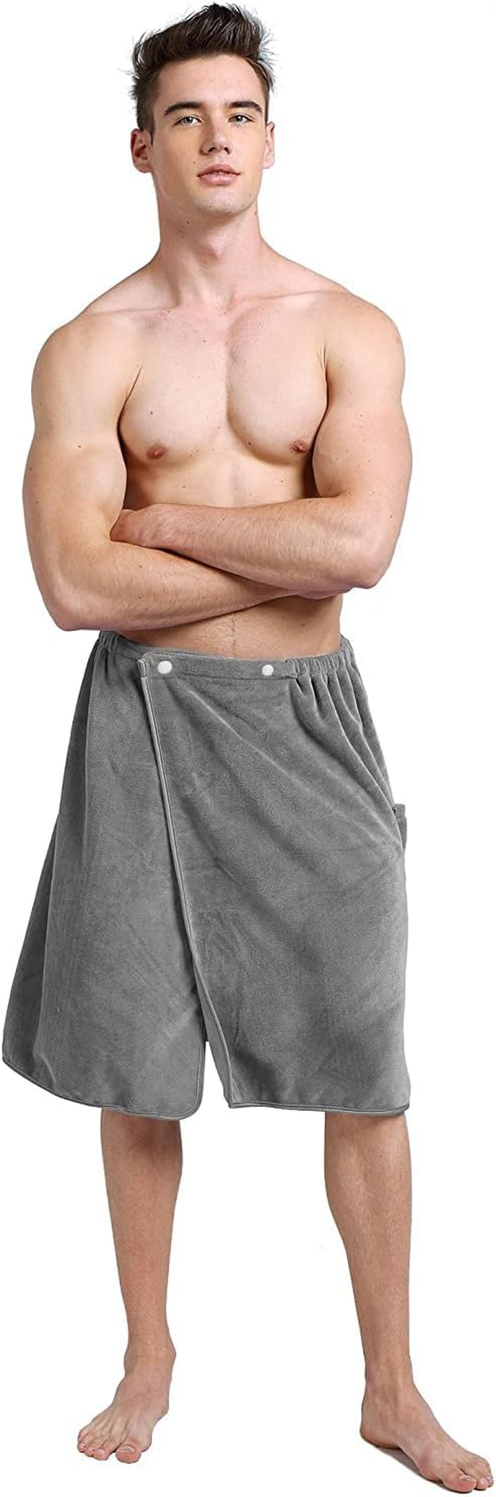 Microfiber Men’S Bath Wrap Water Absorbent Quick Dry Spa Sauna Wrap around Towel Bath Towels with Adjustable Snap on Closure 24Inch X 63Inch Grey