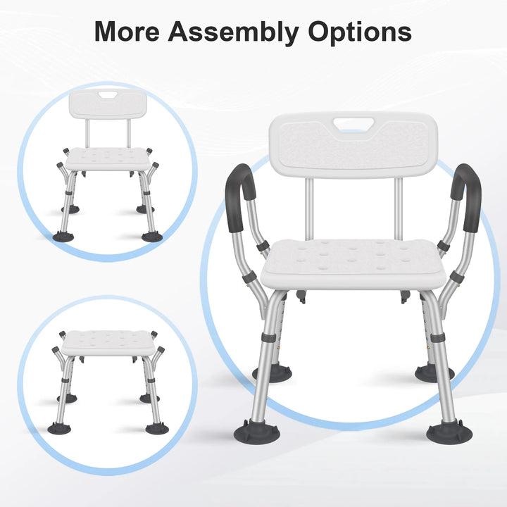 Adjustable Shower Chair, Shower Seat with Back and Padded Handles, Bath Chair for Seniors, Elderly, Disabled, Handicap and Injured, 350 Lb Capacity