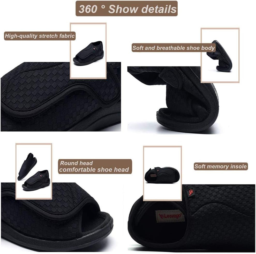Extra Wide Open Toe Diabetic Sandals for Men, Adjustable Width Edema Shoes, Comfortable Men Slippers for Elderly Swollen Feet