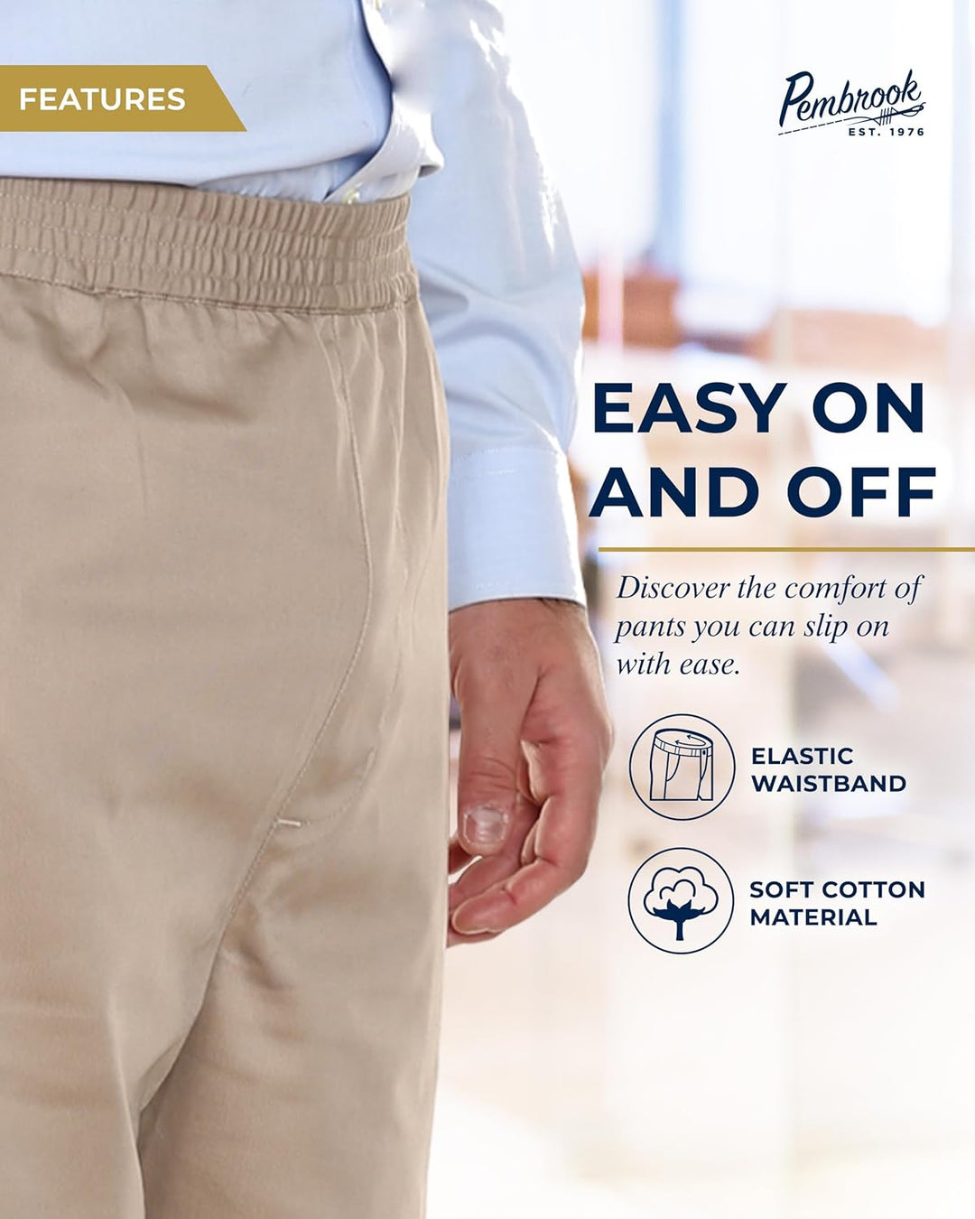 Men'S Elastic Waist Khaki Pants | Tan Pull on Jeans for Seniors