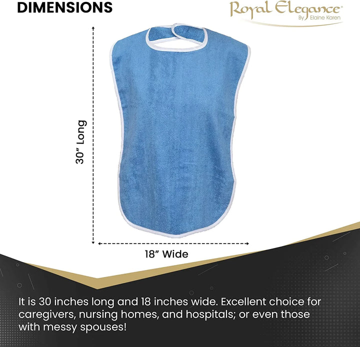 Premium Lightweight Adult Bibs for Elderly Seniors and Disabled Adults, 3 Pack (Blue)