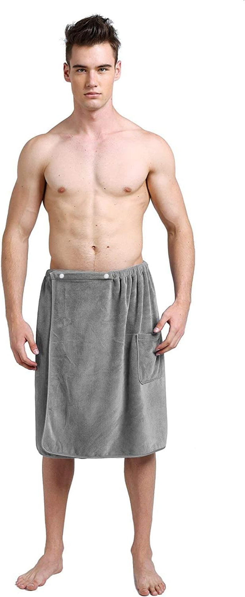 Microfiber Men’S Bath Wrap Water Absorbent Quick Dry Spa Sauna Wrap around Towel Bath Towels with Adjustable Snap on Closure 24Inch X 63Inch Grey