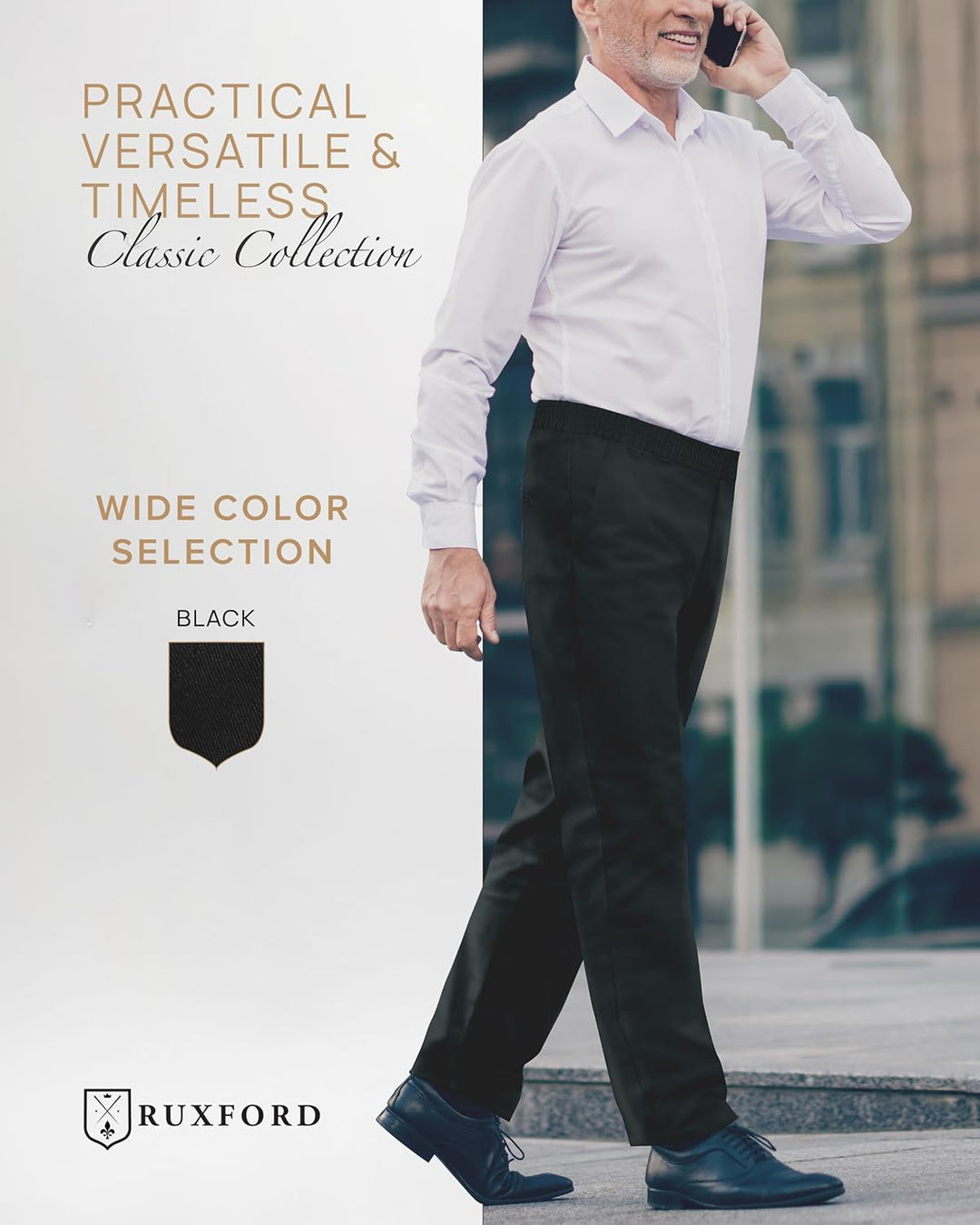 Men'S Elastic Waist Pants for Seniors - Black Relax Fit Jeans | Elderly Men'S Jeans with Elastic Waist