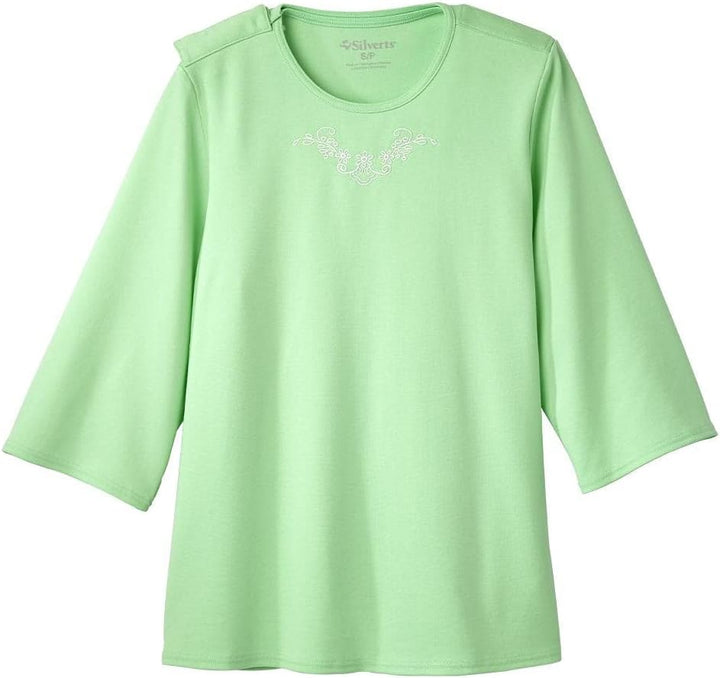 Women’S Open Back Adaptive Warm Winter Weight Top for Seniors - 3/4 Long Sleeve Scoop Shirt